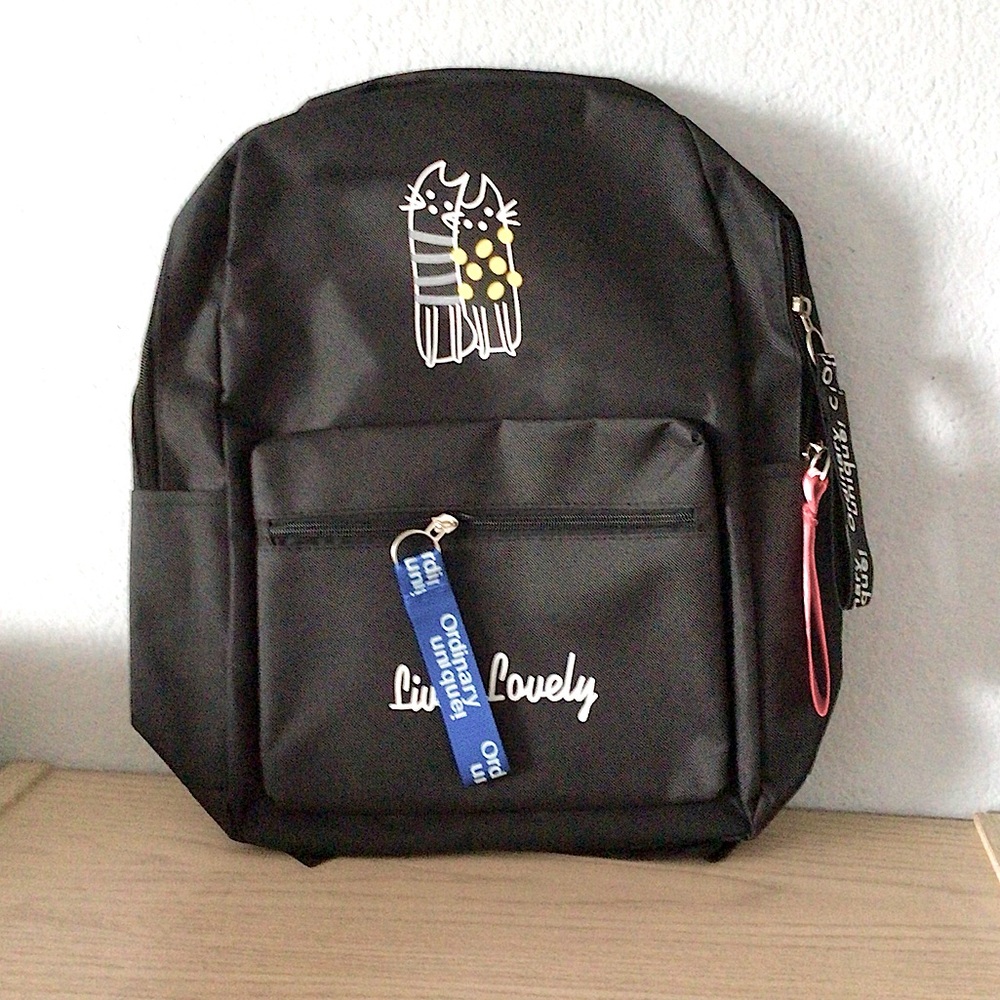 Cute Black Backpack with Cat Motif